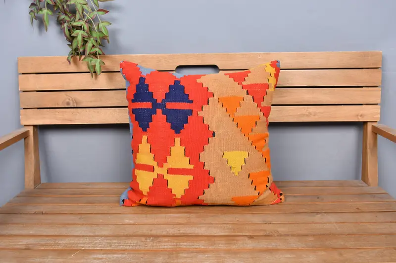 Vintage Kilim Throw Pillow, Antique Pillows, Pattern Throw Pillow, Outdoor Patio Pillow Case, Pillow for Couch, 20x20 Red Pillow, Cushion Case - 6