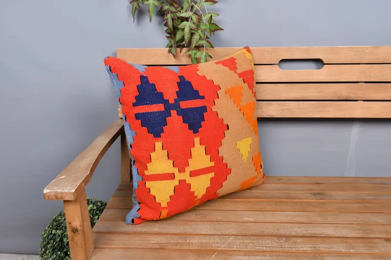 Vintage Kilim Throw Pillow, Antique Pillows, Pattern Throw Pillow, Outdoor Patio Pillow Case, Pillow for Couch, 20x20 Red Pillow, Cushion Case - 1