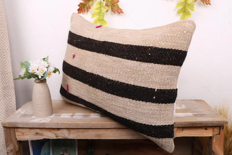 Kilim Pillow, Cushion Case, One Of A Kind Cushion Case, Floor Cushion Cover, Boho Pillow Sham Cover, 16x24 Beige Pillow, Turkish Pillow - 4