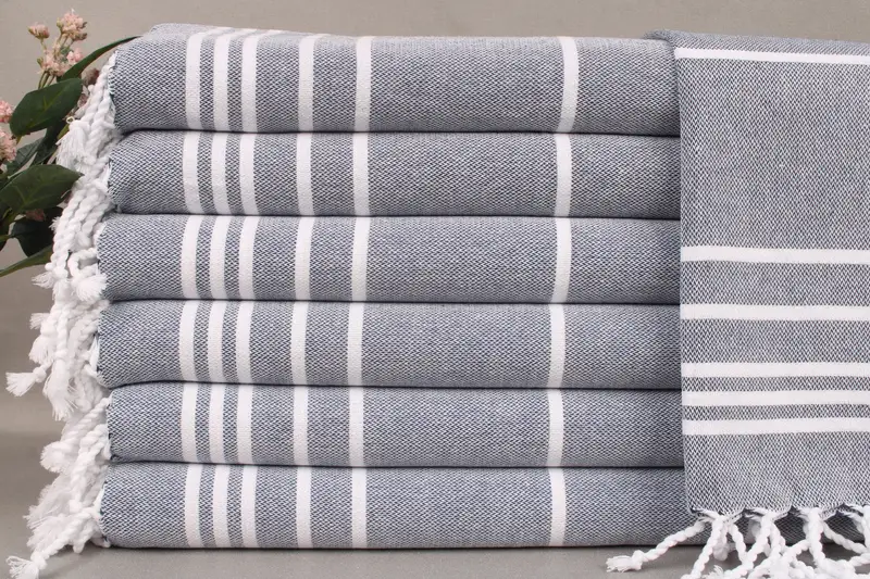 Wedding Gift Navy Striped Cotton Dish Towel, Beige, 18x38 Inches