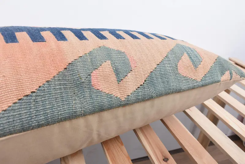Living Room Throw Cushion, Pillow for Sofa, Cotton Cushion Case, Cushion, Boho Pillow, 16x48 Blue Pillow Case, Kilim Pillow Cover - 7