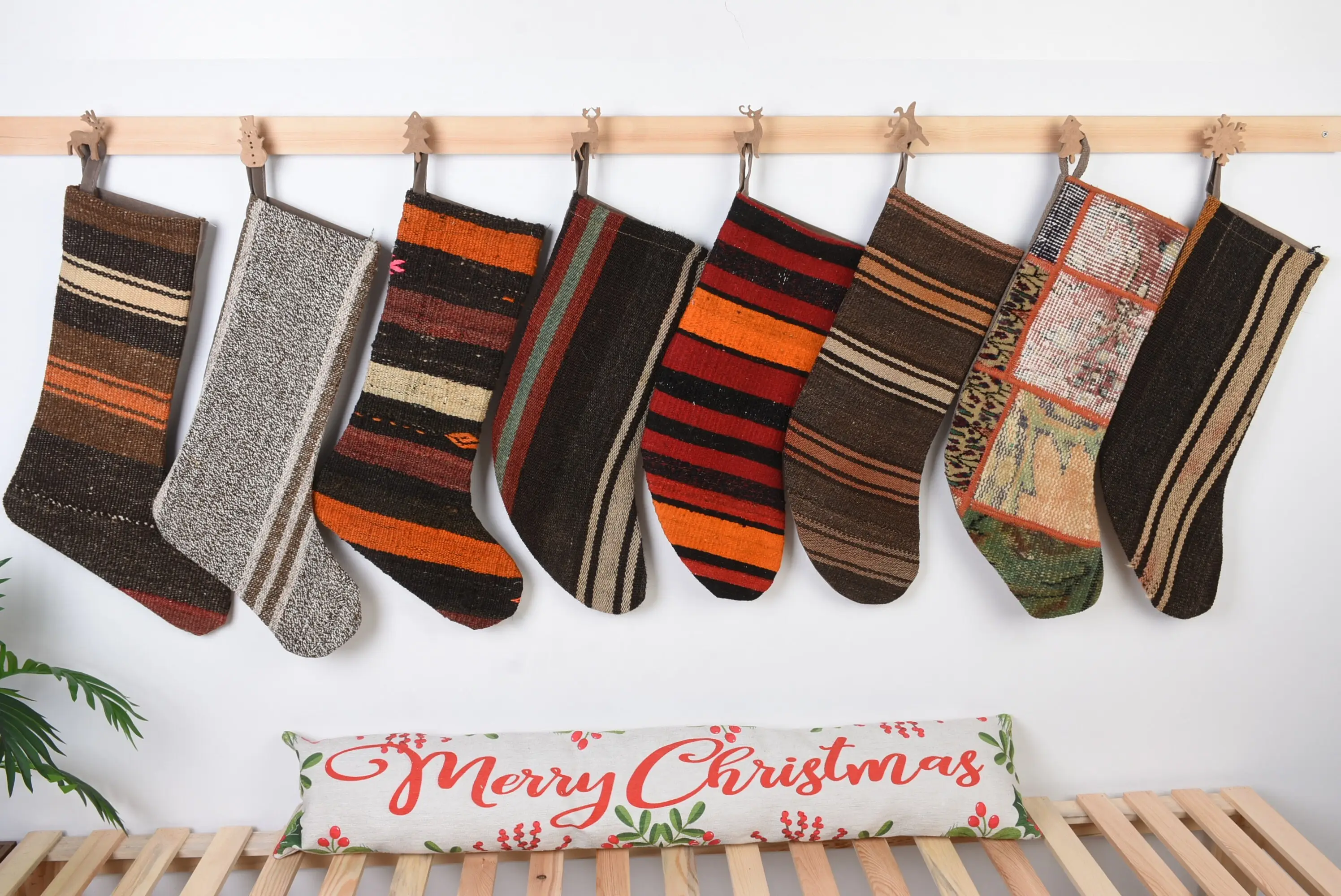 Festive Christmas Ornaments Pattern, 8 Inch Wide Kilim Stocking - 1