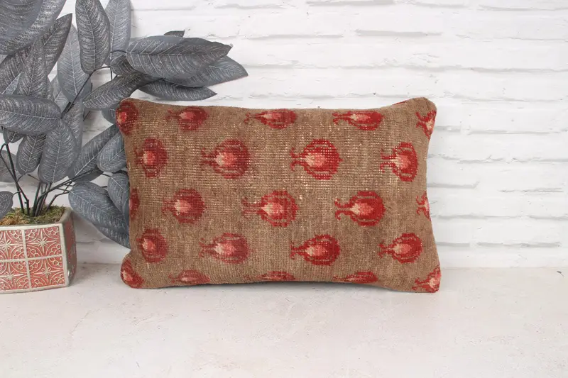 Kilim Cushion Sham, Vintage Pillow, Throw Kilim Pillow, Tribal Cushion Cover, Cushion Cover, Toss Pillow Sham, 12x20 Brown Pillow, Aesthetic Pillow - 1
