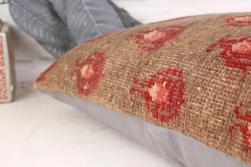 Kilim Cushion Sham, Vintage Pillow, Throw Kilim Pillow, Tribal Cushion Cover, Cushion Cover, Toss Pillow Sham, 12x20 Brown Pillow, Aesthetic Pillow - 7