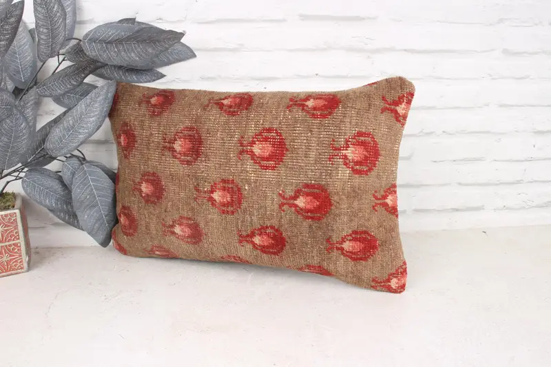 Kilim Cushion Sham, Vintage Pillow, Throw Kilim Pillow, Tribal Cushion Cover, Cushion Cover, Toss Pillow Sham, 12x20 Brown Pillow, Aesthetic Pillow - 4
