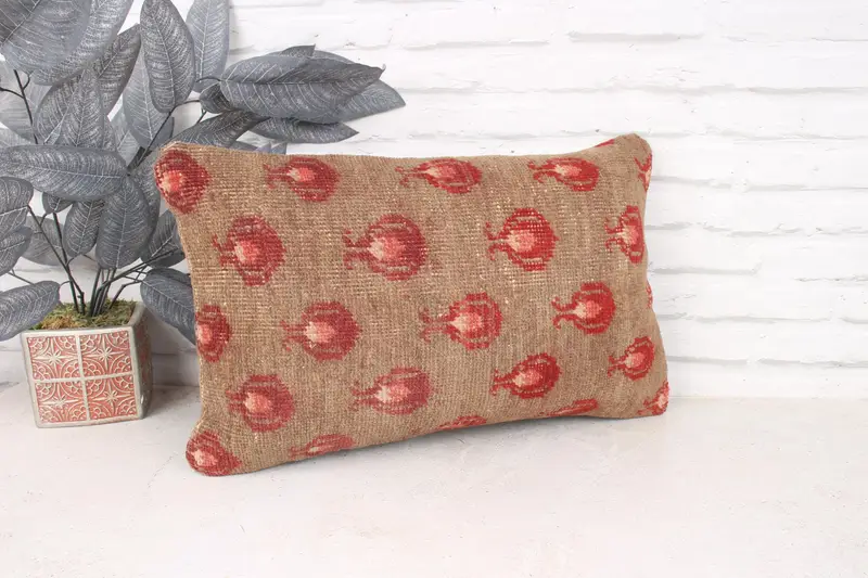 Kilim Cushion Sham, Vintage Pillow, Throw Kilim Pillow, Tribal Cushion Cover, Cushion Cover, Toss Pillow Sham, 12x20 Brown Pillow, Aesthetic Pillow - 3