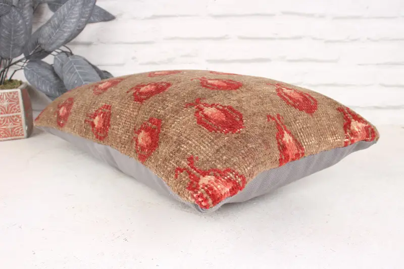 Kilim Cushion Sham, Vintage Pillow, Throw Kilim Pillow, Tribal Cushion Cover, Cushion Cover, Toss Pillow Sham, 12x20 Brown Pillow, Aesthetic Pillow - 6