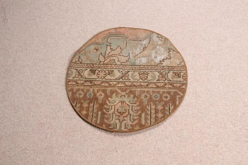 Brauner, grüner Karoteppich, 1,7 x 1,7 Fuß, schickes Dekor