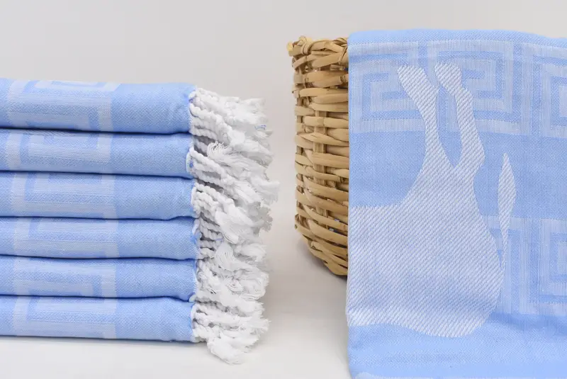 Patterned Organic Cotton Beach Towel, Light Blue, 70x40 Inches