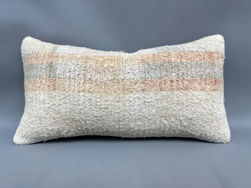 Vintage Kilim Pillow, Traditional Pillow Case, 12x20 Beige Cushion Cover, Boho Pillow, Home Decor Pillow, Handmade Cushion Cover, Cushion Cover - 4