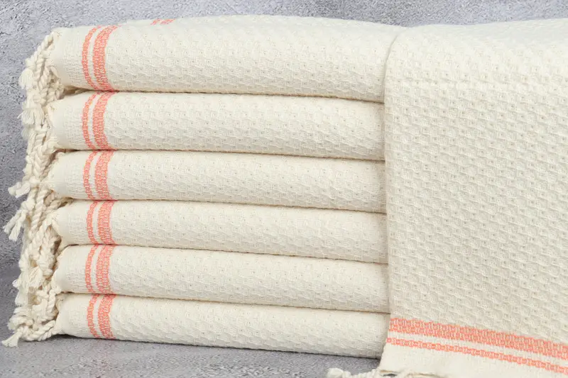 Monogram Dish Towel Orange Striped, Beige, 18x38 Inches