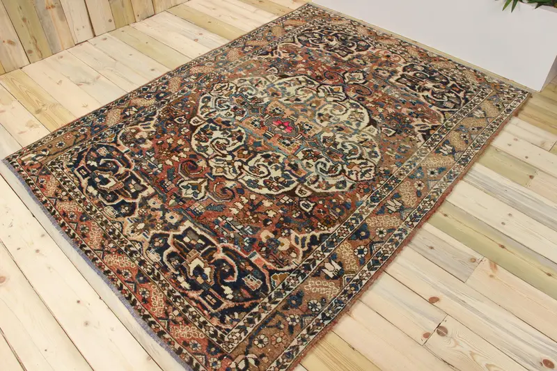 5,1x6,7 ft Oushak Vintage Teppich, brauner türkischer Blumenteppich aus Wolle - 1
