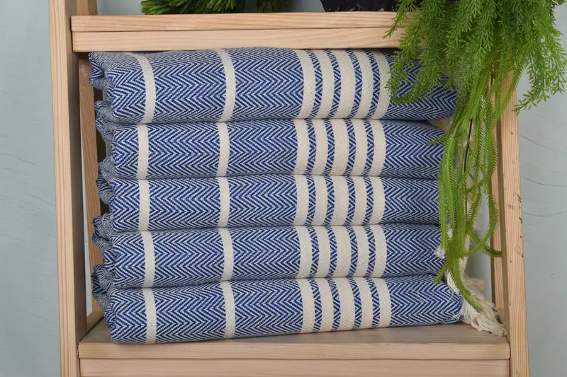 Striped Hand Towel Sax Blue Cotton, 20x40 Inches, Personalized Dish Towel