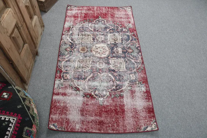 Vintage Türk Halısı 2.6x4.9 ft (80x150 cm), Oushak Kırmızı İkat Halı - 1