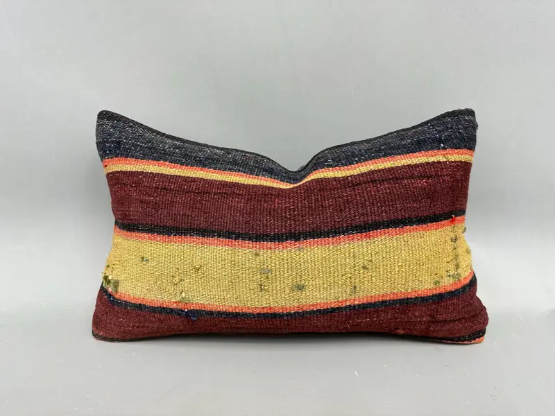 Rot & Beige gestreiftes Kissen, Vintage besticktes Kissen