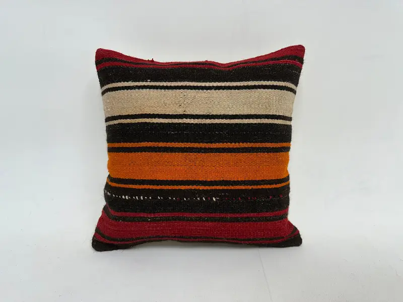 One Of A Kind Pillow, Pillow Cover, 14x14 Red Pillow Case, Cozy Throw Pillow Sham, Home Decor Pillow, Throw Kilim Pillow, Ethnical Kilim Rug Pillow - 1