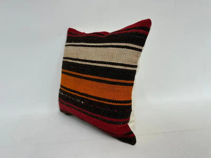 One Of A Kind Pillow, Pillow Cover, 14x14 Red Pillow Case, Cozy Throw Pillow Sham, Home Decor Pillow, Throw Kilim Pillow, Ethnical Kilim Rug Pillow - 4