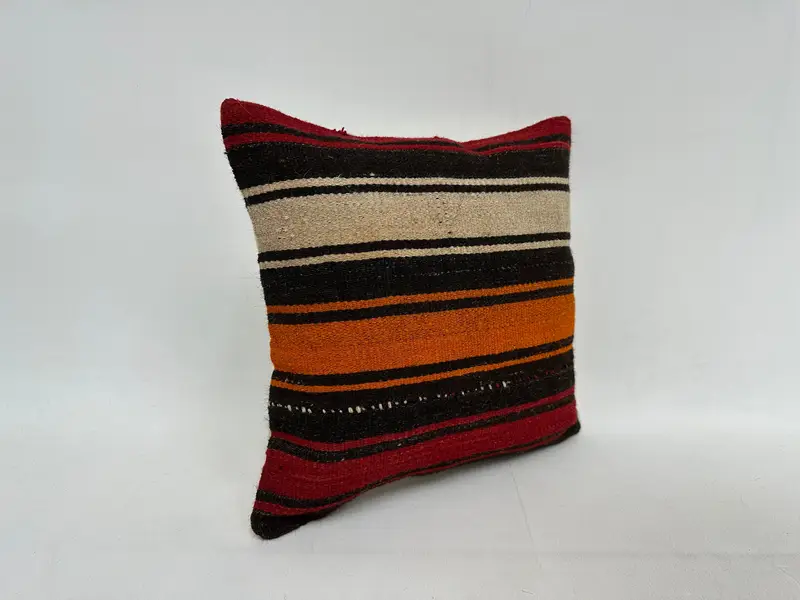 One Of A Kind Pillow, Pillow Cover, 14x14 Red Pillow Case, Cozy Throw Pillow Sham, Home Decor Pillow, Throw Kilim Pillow, Ethnical Kilim Rug Pillow - 3