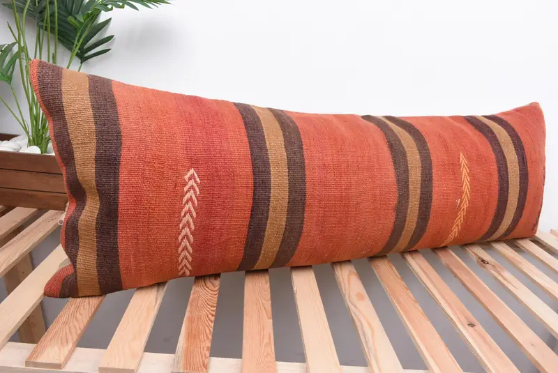 16x48 Red Cushion Case, Pillow, Vintage Pillow, Bolster Throw Pillow Cover, Pillow for Sofa, Natural Pillow, Kilim Pillow Cover, Pastel Pillow - 4