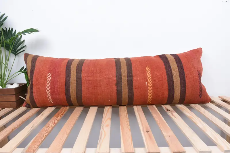 16x48 Red Cushion Case, Pillow, Vintage Pillow, Bolster Throw Pillow Cover, Pillow for Sofa, Natural Pillow, Kilim Pillow Cover, Pastel Pillow - 1