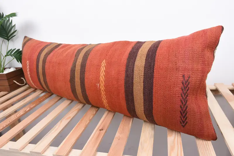 16x48 Red Cushion Case, Pillow, Vintage Pillow, Bolster Throw Pillow Cover, Pillow for Sofa, Natural Pillow, Kilim Pillow Cover, Pastel Pillow - 5