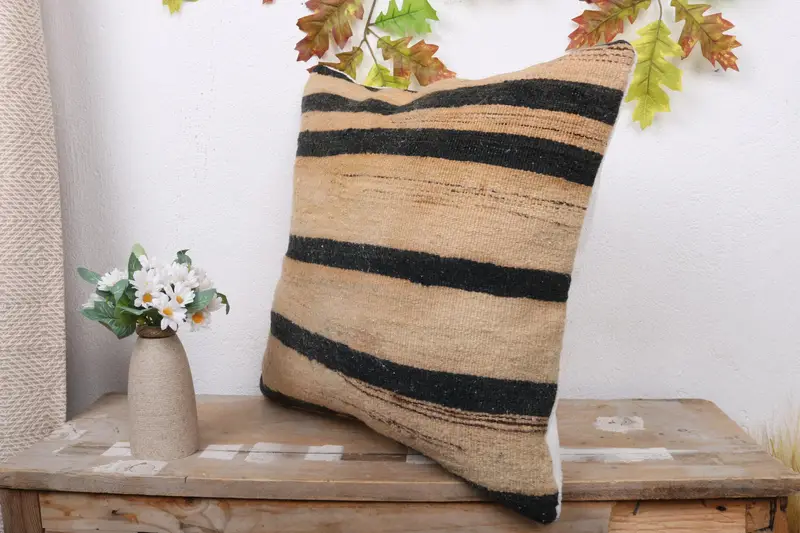Kilim Pillow Cover, Sofa Bolster Pillow Cover, Antique Pillows, Vintage Kilim Throw Pillow, 18x18 Beige Cushion Cover, Cushion Cover - 4