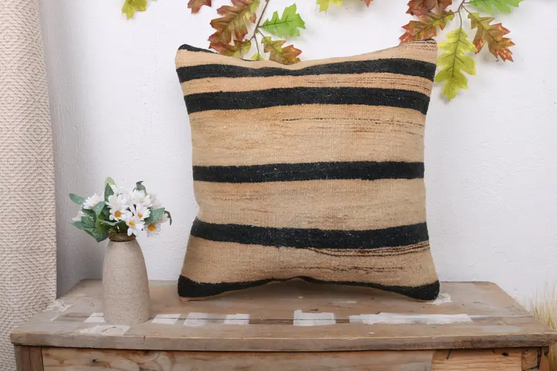 Kilim Pillow Cover, Sofa Bolster Pillow Cover, Antique Pillows, Vintage Kilim Throw Pillow, 18x18 Beige Cushion Cover, Cushion Cover - 1