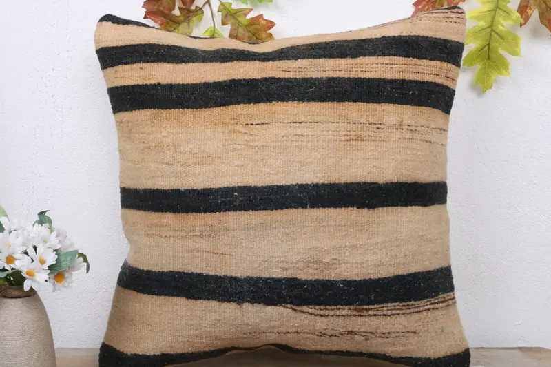 Kilim Pillow Cover, Sofa Bolster Pillow Cover, Antique Pillows, Vintage Kilim Throw Pillow, 18x18 Beige Cushion Cover, Cushion Cover - 2