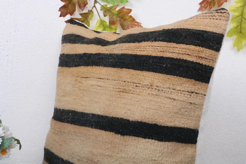 Kilim Pillow Cover, Sofa Bolster Pillow Cover, Antique Pillows, Vintage Kilim Throw Pillow, 18x18 Beige Cushion Cover, Cushion Cover - 5