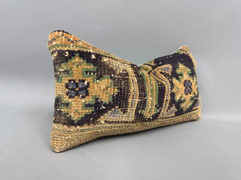 Pillow Case, 8x16 Yellow Pillow Cover, Boho Throw Cushion, Turkish Kilim Pillow, Sustainable Cushion, Boho Pillow, Antique Pillows - 2