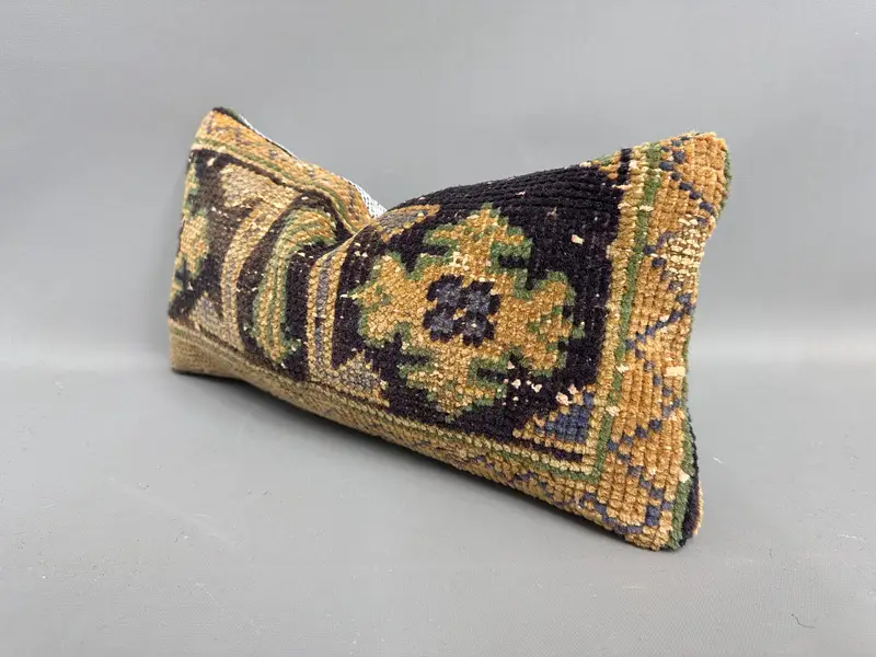Pillow Case, 8x16 Yellow Pillow Cover, Boho Throw Cushion, Turkish Kilim Pillow, Sustainable Cushion, Boho Pillow, Antique Pillows - 3