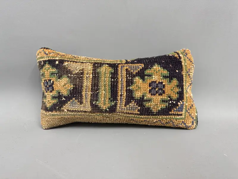 Pillow Case, 8x16 Yellow Pillow Cover, Boho Throw Cushion, Turkish Kilim Pillow, Sustainable Cushion, Boho Pillow, Antique Pillows - 4