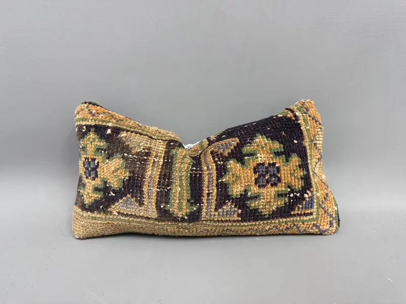 Pillow Case, 8x16 Yellow Pillow Cover, Boho Throw Cushion, Turkish Kilim Pillow, Sustainable Cushion, Boho Pillow, Antique Pillows - 1
