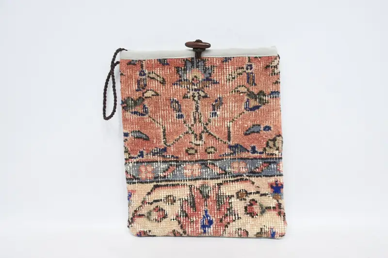 ヴィンテージモチーフのアールデコウールショルダーバッグ、キリムバッグ
