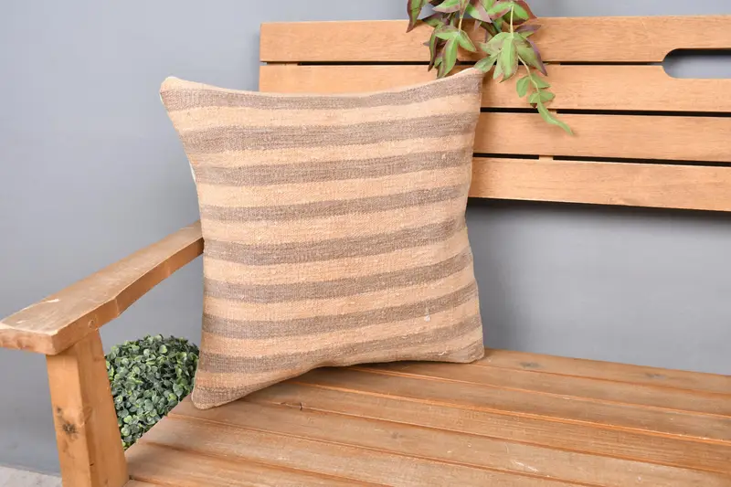Turkish Pillow, Christmas Pillow Sham, Cushion Case, Oriental Pillow Case, 16x16 Beige Pillow Cover, Pastel Cushion, Antique Pillows, Boho Pillow - 1