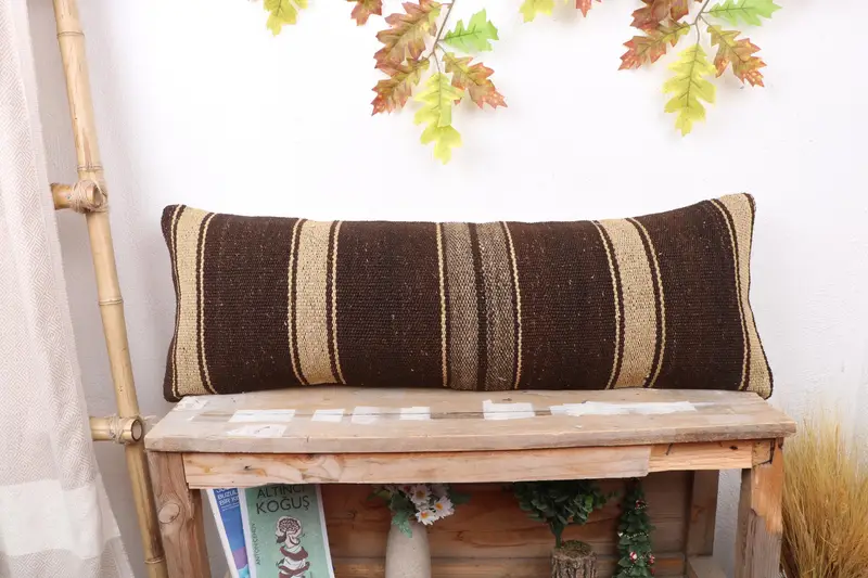 12x36 Brown Cushion Cover, Boho Pillow, Pattern Throw Pillow Sham, Pillow Case, Vintage Kilim Pillow, Turkish Pillow, Pattern Throw Pillow Cover - 1