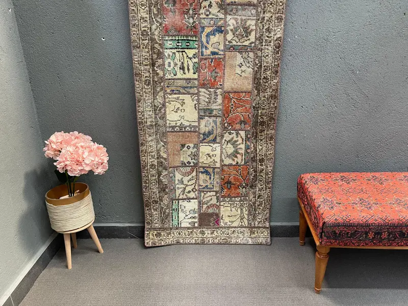 Turkish Runner Rug, 2.5x6.3 ft Vintage Rug, Brown Animal Print Wool Rug - 1