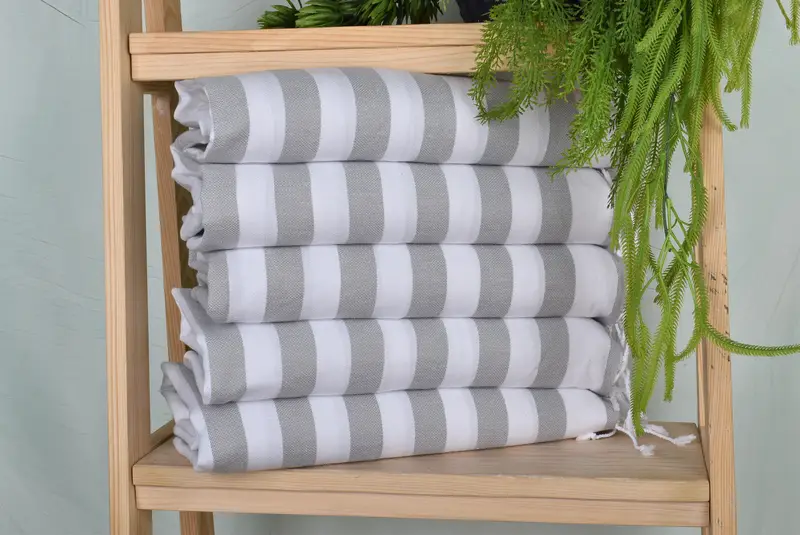 Small Bath Towels Gray Cotton Hand Towel, Striped Tea Towel, 20x44 Inches