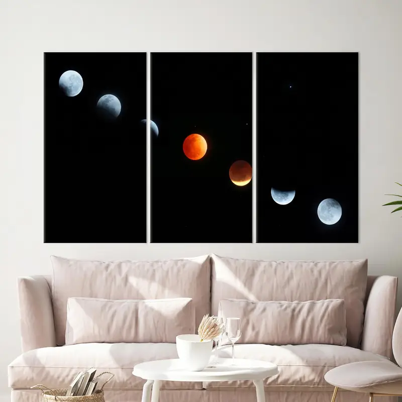 Moon Canvas Art, Black Wall Art, Space Art Decor, Planet Artwork, Moon Phases Art, Landscape Art, Wall Art Decor, Modern Canvas Art, - 2