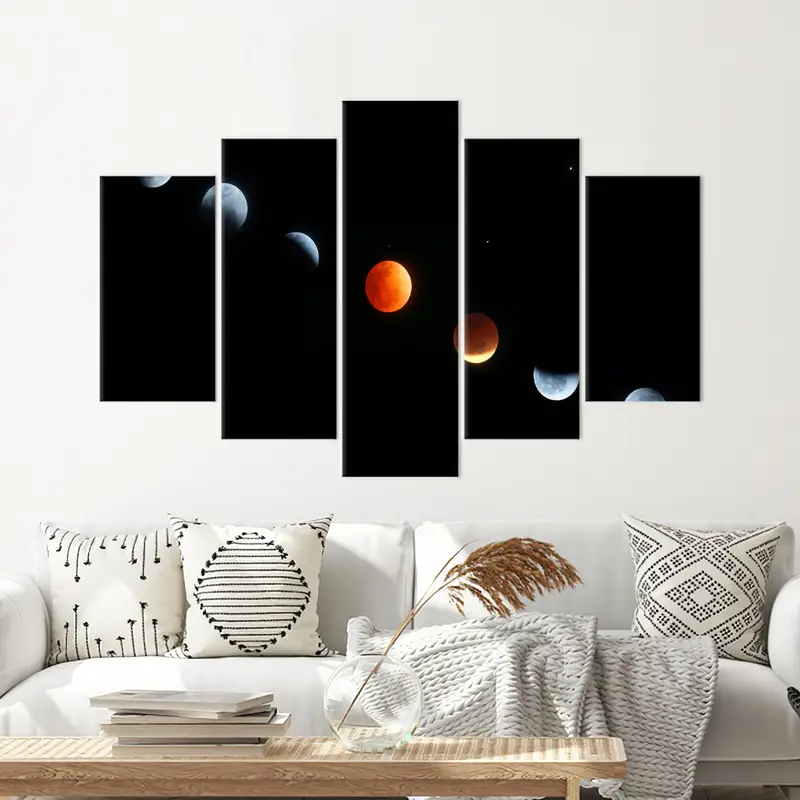 Moon Canvas Art, Black Wall Art, Space Art Decor, Planet Artwork, Moon Phases Art, Landscape Art, Wall Art Decor, Modern Canvas Art, - 5