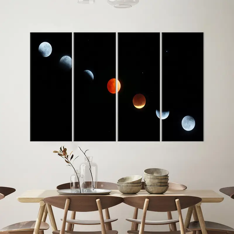 Moon Canvas Art, Black Wall Art, Space Art Decor, Planet Artwork, Moon Phases Art, Landscape Art, Wall Art Decor, Modern Canvas Art, - 3