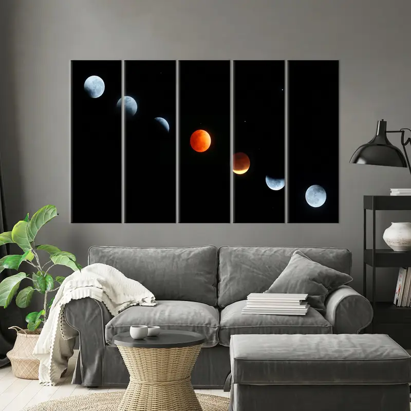 Moon Canvas Art, Black Wall Art, Space Art Decor, Planet Artwork, Moon Phases Art, Landscape Art, Wall Art Decor, Modern Canvas Art, - 4
