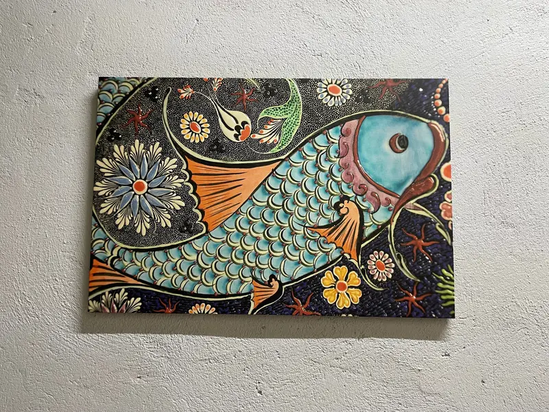 Moderne abstrakte Fisch-Leinwand: Bunter, zeitgenössischer Kunstdruck