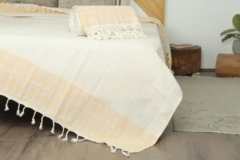 Decorative Blanket, Organic Throw, Extra Large Tablecloth, Monogram Blanket, 100x88 Linen Kilim Design Towel, Throw Blanket Couch, Halloween Gifts - 7