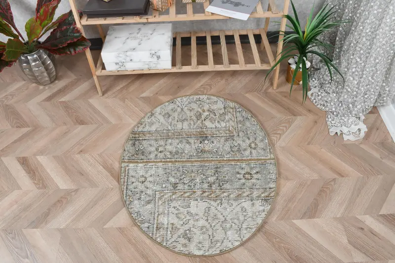 Elegante alfombra floral beige, decoración elegante de 2,5x2,9 pies