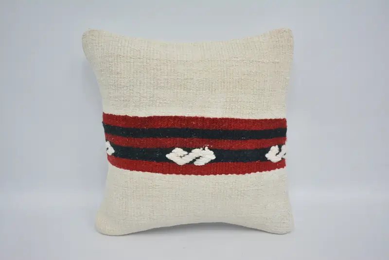 Armchair Pillow Cover, Throw Kilim Pillow, 16x16 White Pillow Case, Pillow Case, Pillow for Couch, Ethnical Kilim Rug Pillow - 1