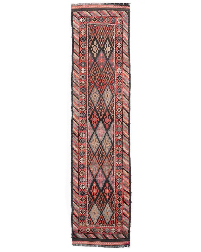 Roter und blauer Ombré-Teppich, 2,8 x 11,3 Fuß, schickes Dekor