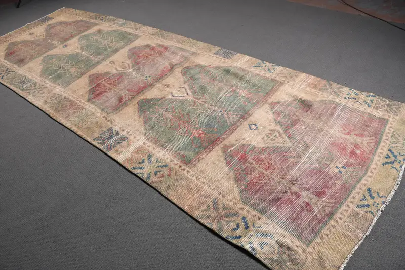 4,5x12,4 ft türkischer Vintage Teppich, Läuferteppich, Oushak roter Wollteppich - 1