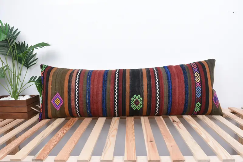 16x48 Red Pillow Sham, Antique Pillows, Aesthetic Pillow, Kilim Pillow Cover, Muted Cushion Case, Pillow Case, Kilim Cushion Sham - 1