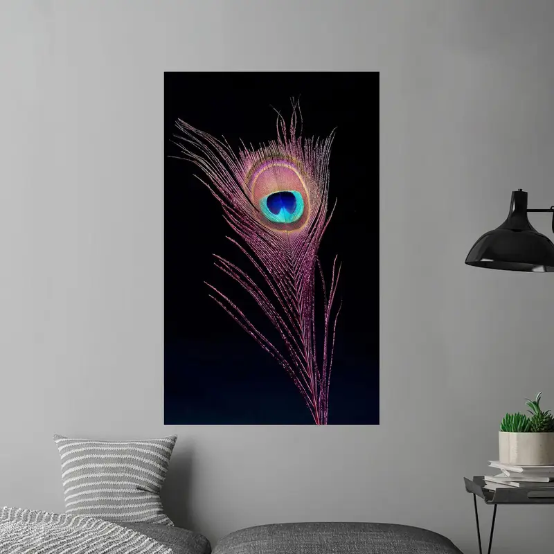 Trendy Peacock Feather Purple Printed Glass - Elegant & Modern